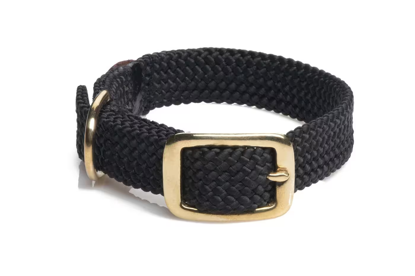 Mendota Double-Braid Adult Brass Collars - Small / Black - Dog Leads