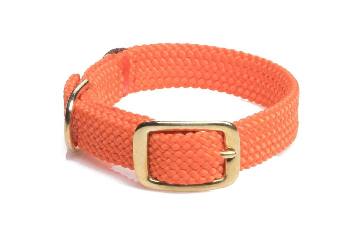 Mendota Double-Braid Adult Brass Collars - Small / Orange - Dog Leads