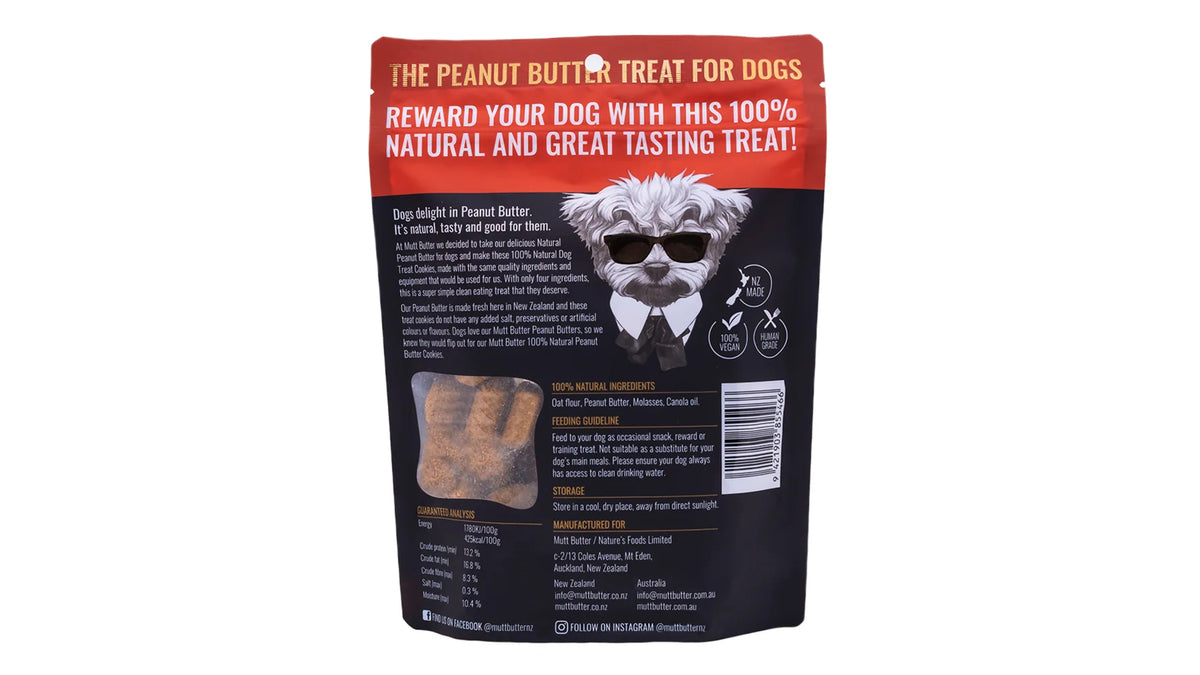 Mutt Butter Dog Treat Cookies Original 250g – back of pack