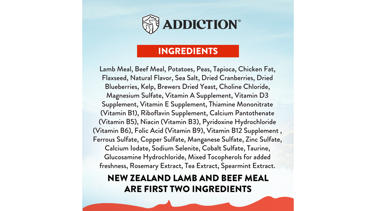 Addiction MEGA Lamb and Beef ingredients list