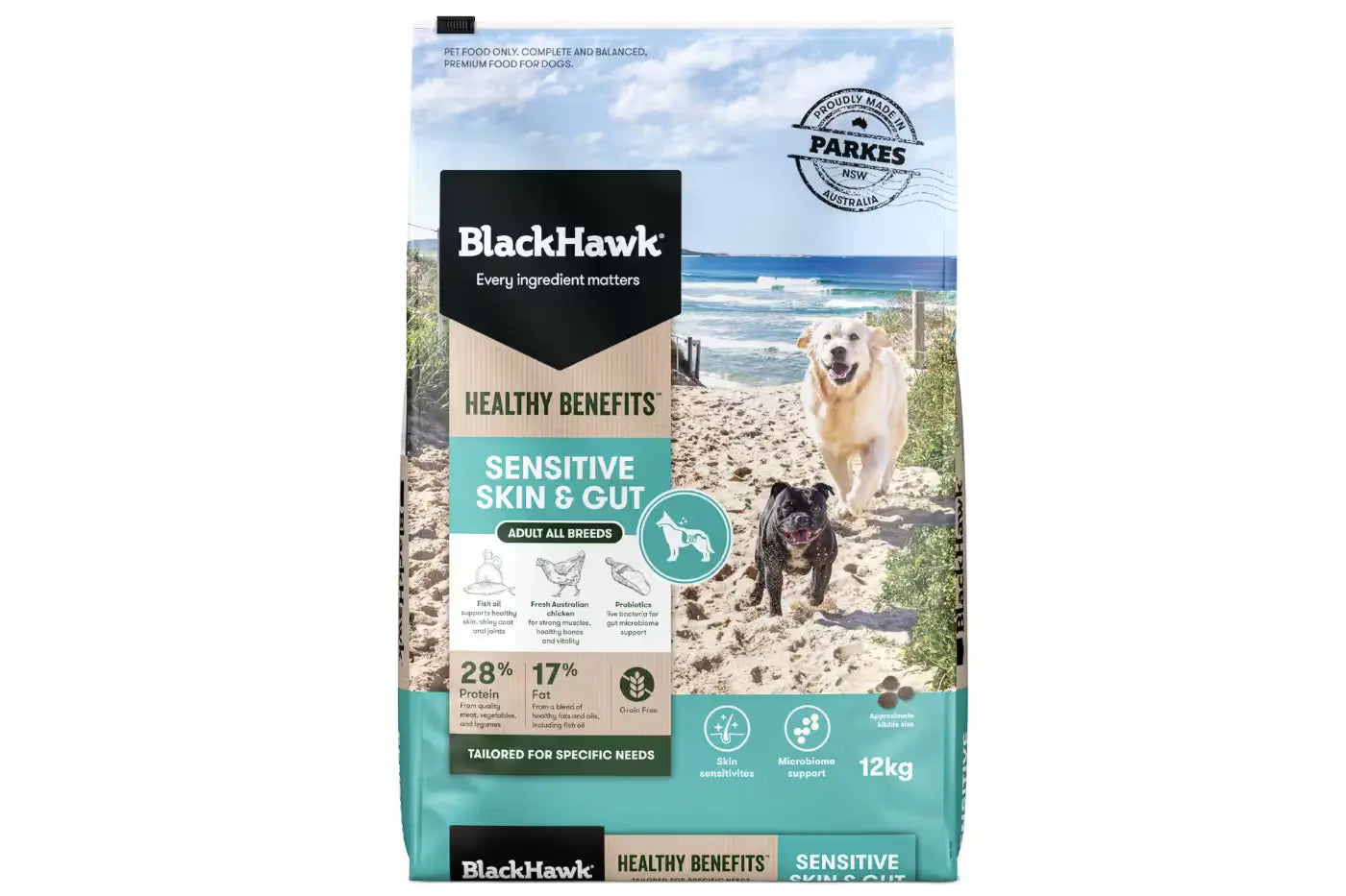 Black Hawk Healthy Benefits Sensitive Skin and Gut Dry Dog Food 12kg Dry Dog Food