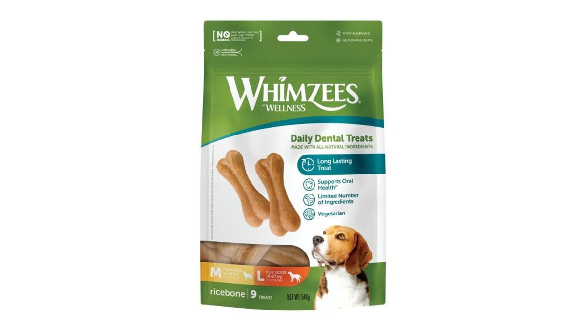 Whimzees Rice Bone - Dental Dog Treats Large - 9 Pack