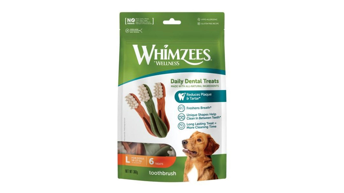 Whimzees Toothbrush - Dental Dog Treats Large - 6 Pack