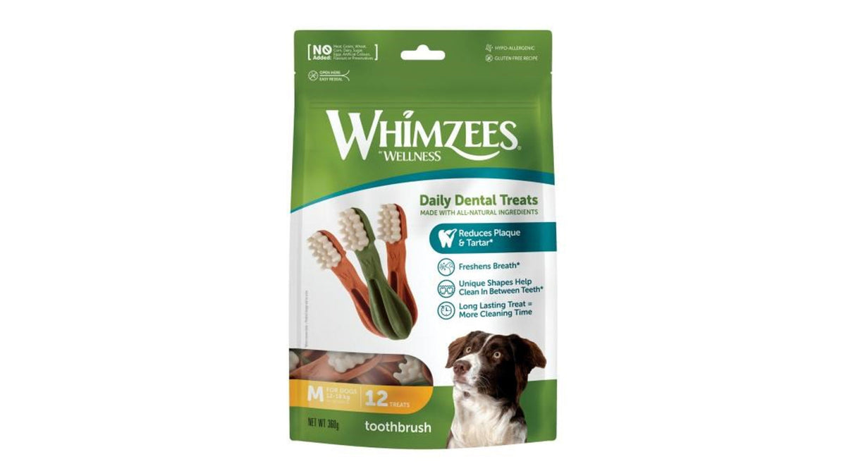 Whimzees Toothbrush - Dental Dog Treats Medium - 12 Pack