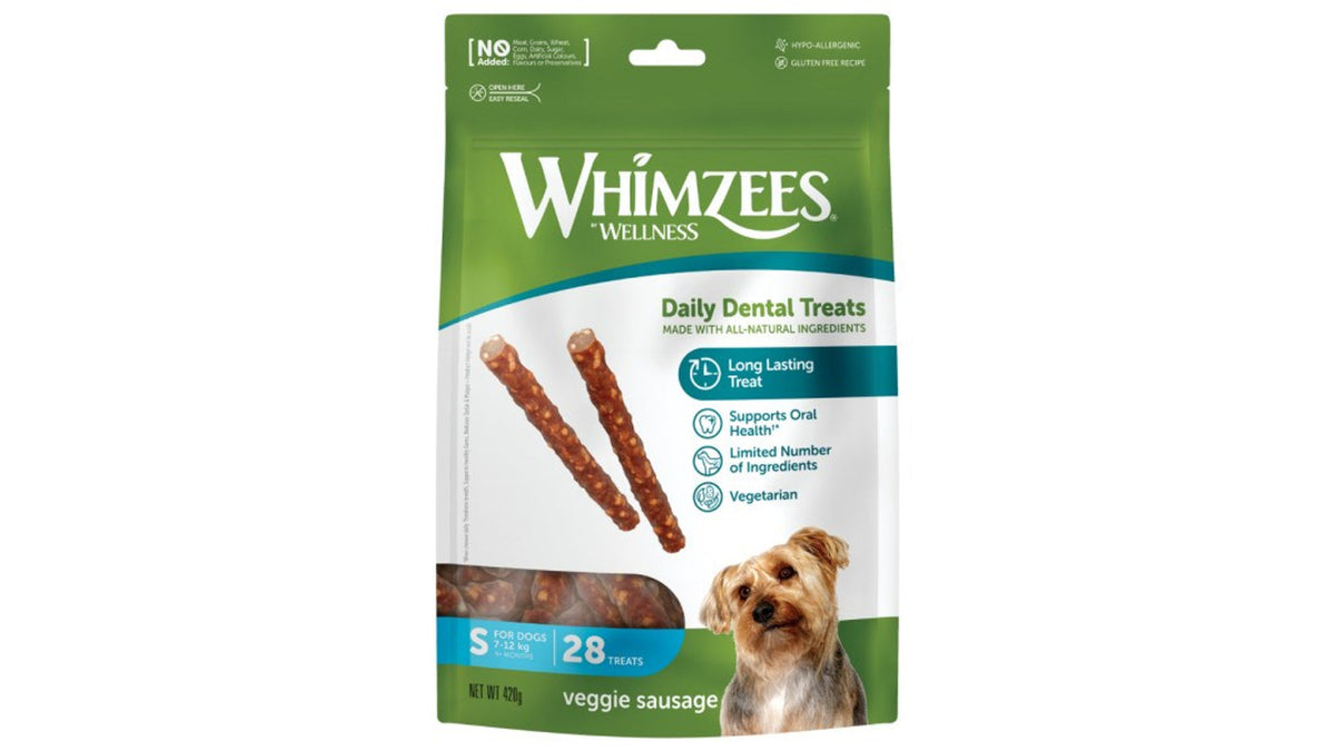 Whimzees Veggie Sausage - Dental Dog Treats Small - 28 Pack